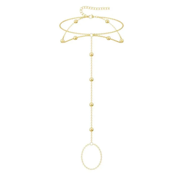 New Fashion Metal Beaded Y-Shaped Finger Chain Anklet for Women Simple Gold Color Tassel Ankle Beach Jewelry Accessories