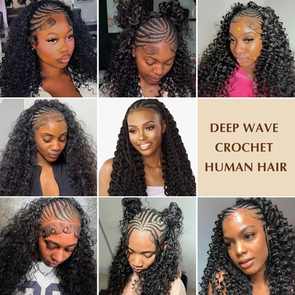 100% Human Hair Bulk For Braiding Deep Wave Feather Crochet Pre-Separated Miracle Knots Invisible Boho Braids Extension