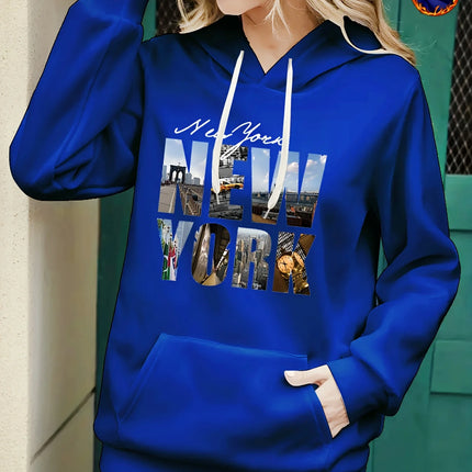 Women's autumn and winter warm and loose casual NOPE not today printed suede long sleeved hooded sweatshirt