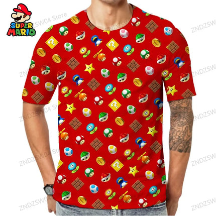 Men's Children's T-Shirt Mario Parent-child Wear Mens Clothes 2024 Summer Streetwear Tops Quick Dry T-shirts Fashion Anime Y2k