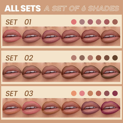 6Pcs Waterproof Lip Liner Set - Water-Resistant, Matte Finish Crayon Lip Pencils Non-Smudging & Easy-to-Apply with Sharpener