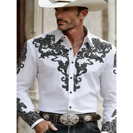 Men's Vintage 3D Printed Western Cowboy Shirt Long Sleeve Shirt Street Fashion Classic Shirt New Men's Tribal Pattern Shirts Top