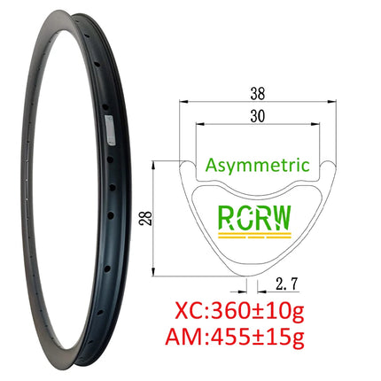 29er MTB XC AM 270g-465g Carbon Rim 28/30/32/34/35/36/38/40 Wide 23/25/28/30mm Deep Symmetric or Asymmetric UD 24/28/32/36Hole