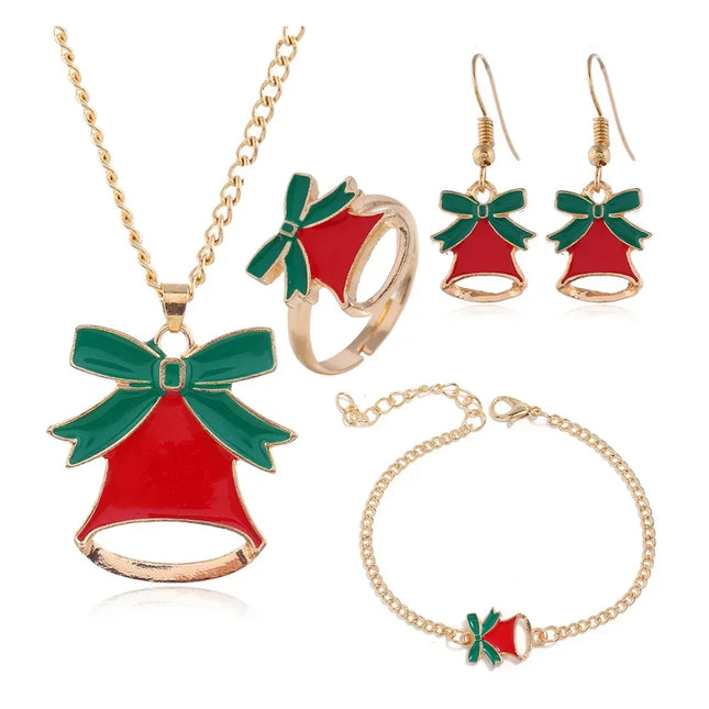 4PCS/Set Christmas Design Sense Women Alloy Two-color Jewelry Set Santa Earrings Necklace Bracelet Decor Xmas Trend Accessories