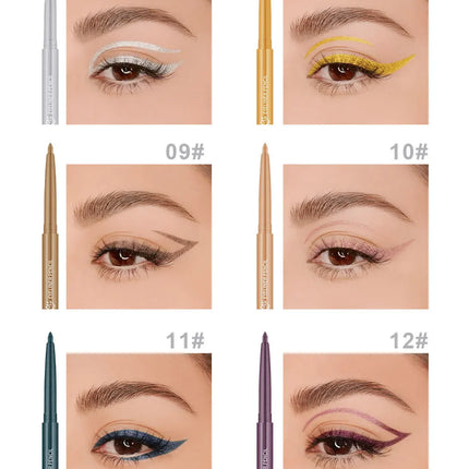12pcs/box Black Gold Eyeliner Pencil Set Long-Lasting Waterproof Pigment Green Purple Eye Liner Pen Women Colorful Eye Cosmetics