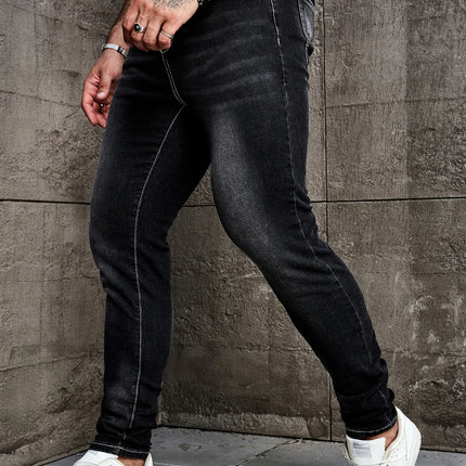 Men Jeans Denim Pants Clothing Trousers Men's Casual Black Washed Slim Fit Stretch Skinny Denim Pants