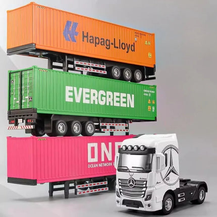 1:50 Scale Truck Transport Car Model Toy Metal Container Alloy Diecast Simulation Engineering Container Vehicle Models Boys Toys