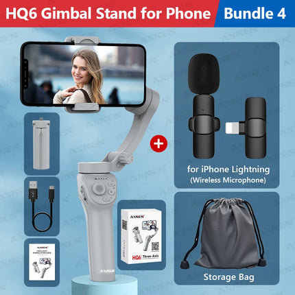 Handheld 3-Axis Gimbal Stabilizer for Smartphone, for iPhone Cellphone Record Video Vlog Phone Anti-Shake with Fill Light