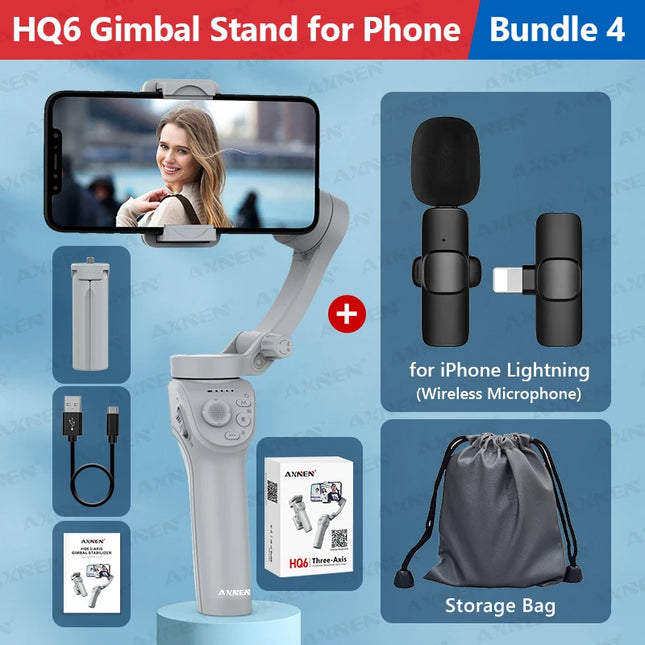 Handheld 3-Axis Gimbal Stabilizer for Smartphone, for iPhone Cellphone Record Video Vlog Phone Anti-Shake with Fill Light