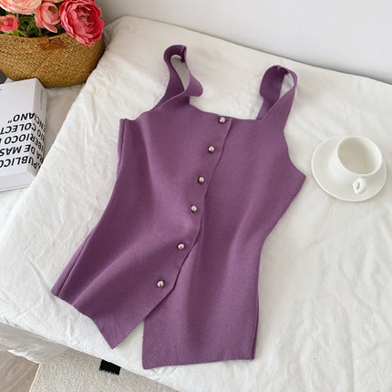 Women's Knitted Slim Fit Vest Summer 2025 Svel Top Single Button Design Versatile Inner and Outer Wear Commute Sle