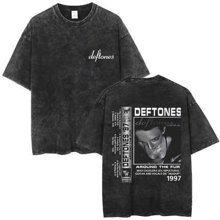 New Arrival Mens Clothes Tee Shirt Homme Washed Vintage Rock Band Deftones Private Music Graphic  Men Clothing New in Top & Tees