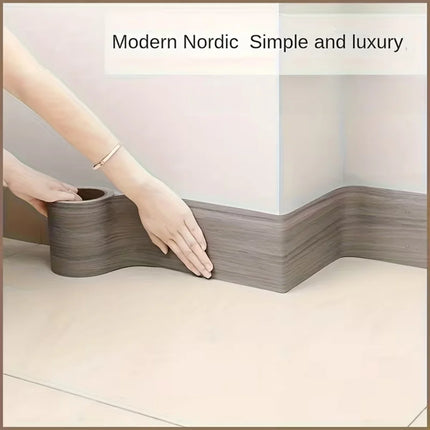 1pc 5mX20cm Thickened Imitation Wood Grain Skirting Wall Stickers, Self-adhesive Living Room Bedroom Wall Corner Decoration ﻿
