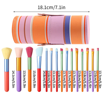15 PCs Gift Box Packing Rainbow Color High Quality Makeup Brush Set - Perfect for Eyeshadow, Foundation, and Cosmetic Tools