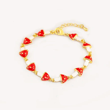 Nidin Fashion Sweet Strawberry/Mushroom/Cherry Drip Oil Delicate Bracelets For Women Girl Elegant Aesthetic Jewelry Accessories