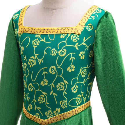 Kids Fiona Green Princess Dress Girls Halloween Carnival Cosplay Long Sleeved Outfits Children Charm Birthday Party Clothing