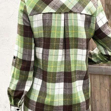 Women's Plus Size 1XL-5XL Plaid Print Long Sleeve Casual Blouse Lapel Collar Pullover Shirt Ladies Fashion Button Up Shirt Top