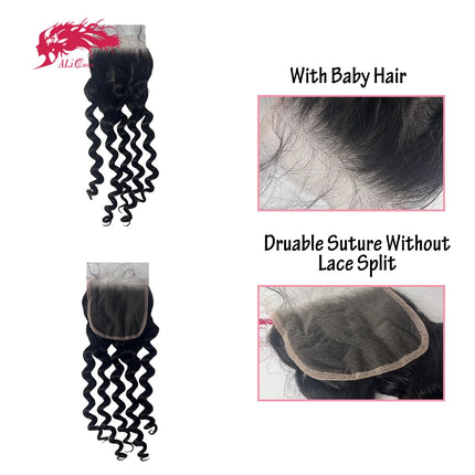 Ali Queen Hair Natural Wave 4x4 5x5 Lace Closure Human Hair HD Lace Frontal Original Raw Hair Free Part Pre plucked