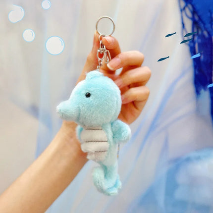 Soft Ocean Animal Plush Keychain Small Turtle Kawaii Fluffy Whale Keyring PP Cotton Octopus Press Sound Pendant Birthday Gift