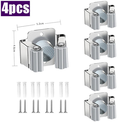 Stainless steel Mop clip Holder Wall Mounted Mop Brush Broom Hanger Fixed Rack Kitchen Bathroom Organizer Shelf Hook Accessories