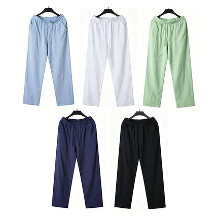 Men 2026 New Linen Straight Leg Pants Elastic Drawstring Waist Breathable Summer Beach Holiday Travel Casual Trousers