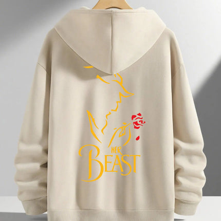 Romantic Theme Beauty and the Beast Couple Hoodies Men'S Women'S Separate Styles Pullover Casual Loose Fit Sweatshirt Hoodie Y2K