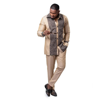 New Dashiki Men's Set Grey Round Neck Long Sleeve Luxury Brand Men's Suit Casual Slim Fit Men's Set Wedding Evening Suit
