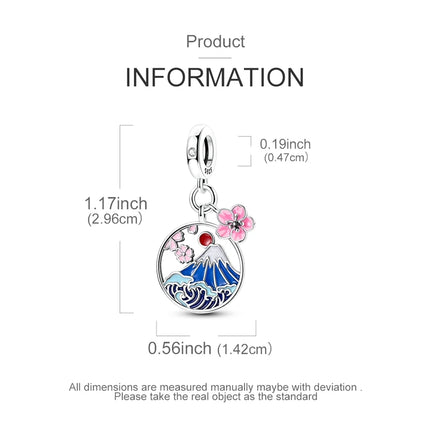 925 Sterling Silver Japanese Koinobori Senbazuru Mount Fuji Souvenir Pendant Fit Original Charm Bracelets Women DIY Jewelry Gift