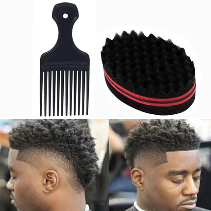 2Pcs Set Afro Curly Hair Sponge Brush Plastic Fork Comb Net Comb Professional Twist Hair Comb Wave Hairdressing Styling Tool Men