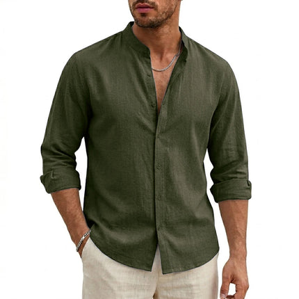 Men's Linen Shirt Beach Long Sleeve Cotton T-Shirt Summer Hawaiian Solid Shirts for Men Work Shirts Button Luxury Gym Tshirts