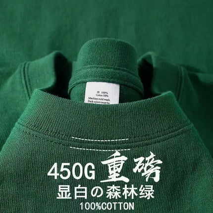 American 450g Solid Heavyweight Cotton Short Sleeve T-Shirt  Loose Casual Men's and Women's Hundred Basic Tops