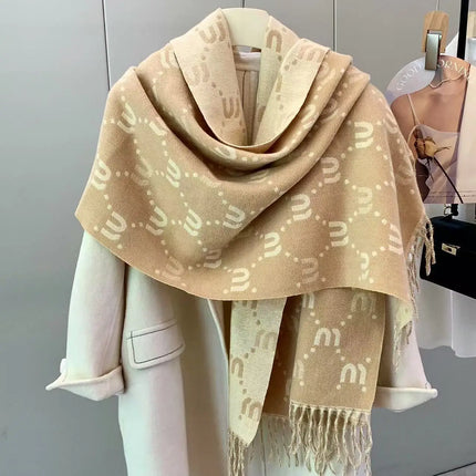 Double-Sided Letter Scarf Women's Fashionable Winter Warm Versatile Outerwear Shawl Trendy Brand Neck Warmer Scarf