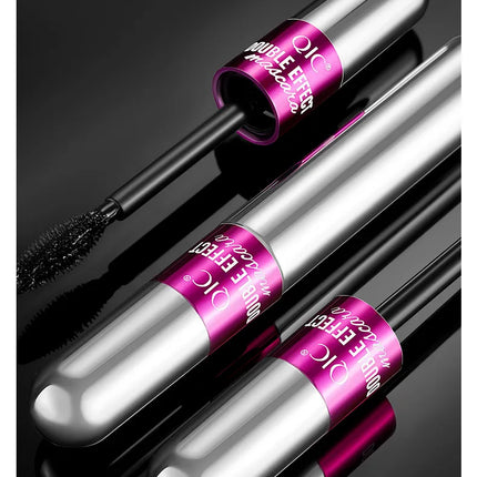 QIC Double Effect 4D Mascara Waterproof Long Curl Natural Thick Eyelash 2-in-1 Black Mascara with 2 Brush Heads