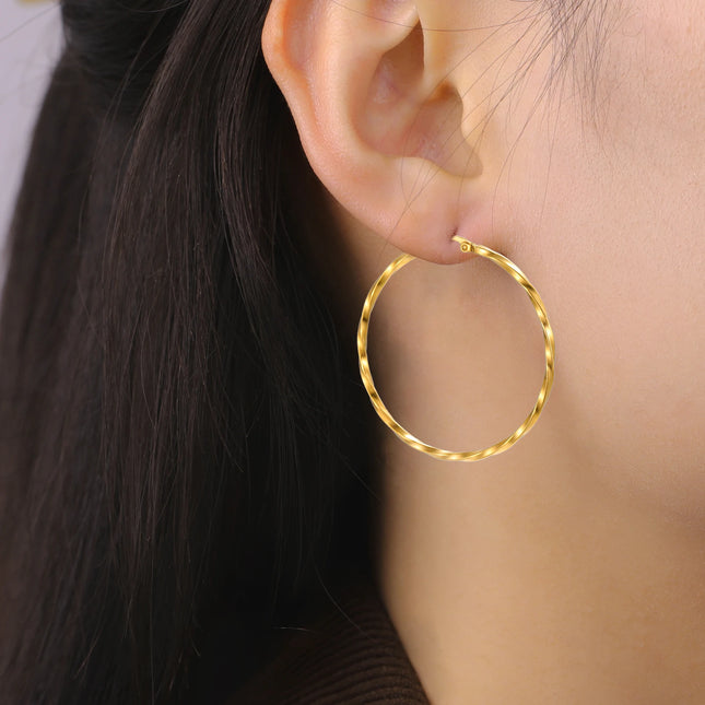 Cazador Geometric Hoop Earrings Women 28-54MM Real Gold Plated Stainless Steel Earrings Trend 2026 Jewelry Party Birthday Gift
