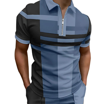 Spring Summer Men's Casual Short Sleeve Business Polo Shirt Men's Clothes Zipper Polo Shirt Men's Color Block Golf Polo Shirts