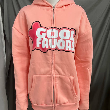 Y2K Sweet Cool Pink Star Bubble Letter Zip Hoodie Pocket Loose Long Sleeve Coat
