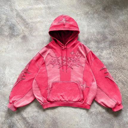 New Unisex Oversized Hoodie Stylish Streetwear Style English Embroidered Patchwork Loose Fit Hooded Sweatshirt