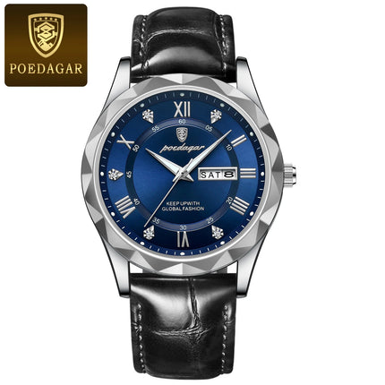 POEDAGAR Original Luxury Men's Watch Waterproof Luminous Date Week Sports Men's Watches Classic Business Quartz Leather Men Watch