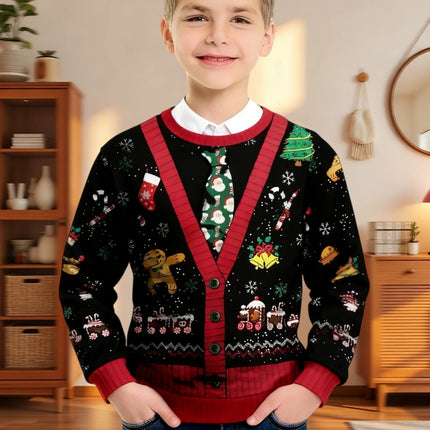 Funny Boys Sweatshirt Christmas Suit Tie 3D Print Autumn Long Sleeve Hoodies Pullover Boys Clothes Holiday Children's Clothing