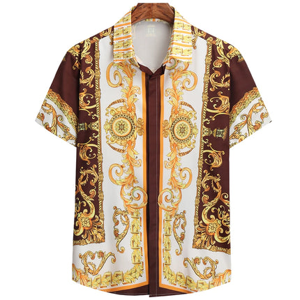 2025 men's new retro gold luxury short sleeved shirt with high-quality button up top suitable for street parties