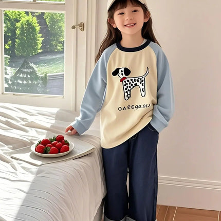 Spring Autumn Boys' Girls' Cotton T-shirts Color-blocking Long-sleeved T-shirts Casual Fashion Children's Clothing Base Shirts