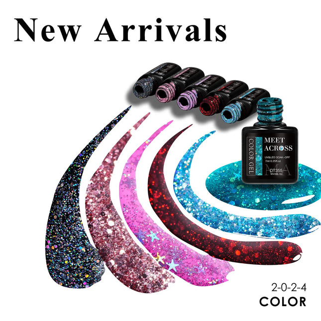 7pcs Glitter Gel Nail Polish Set Gold Silver Red Sparkling Sequins Soak Off UV Gel Varnish Nail Supplies Manicure DIY Art Design