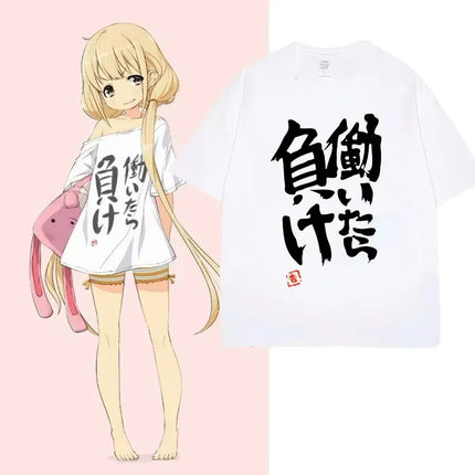 Anime Futaba Anzu Same Print T-Shirt Chinese Word Cosplay Style T-Shirts Fashion Summer Women Tees Streetwear Women Clothes