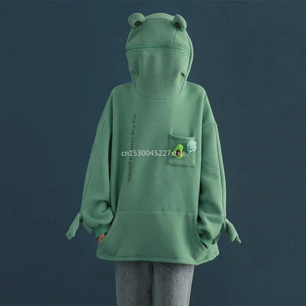 Unisex Frog Zipper Hoodie Fleece Lined Springtime Embroidery oversized Sweatshirt Harajuku Warm Pullover Korean Style Dropship