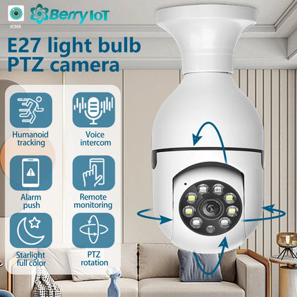 E27 bulb WIF surveillance camera PTZ night vision full-color HD automatic tracking CCTV baby monitor 1080P security camera ICSEE