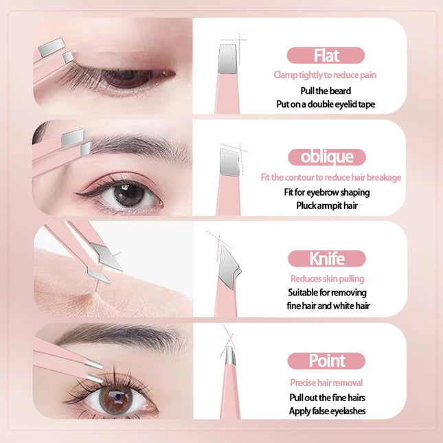 Colorful Stainless Steel 4-Pack Tweezer Set for Women's and Men's Eyebrows & Eyelashes Comes with Storage Bag