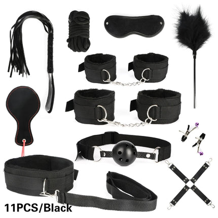 Bdsm SexLove Kits Female Handcuff Whip Mouth Gag Anal Bead Butt Plug Adult Game Props Bondage Restraint Kit Bullet Vibrator