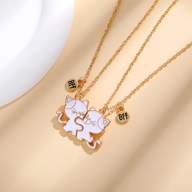 2Pcs/Set BFF Charm Cats Hug Design Best Friends Magnetic Necklace Girls Friendship Jewelry Gift