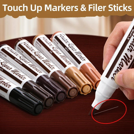 13pcs Wood Scratch Repair Kit Furniture Markers Crayon Sharpener Set Waterproof Pen for Floors Tables Desks Stains Oak Maple