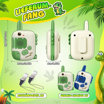 Kids Walkie Talkies 2 Pack, Cute Dinosaur Design Long Distance Transmission, Portable 2 Way Radio Toy for Outdoor Camping Hiking