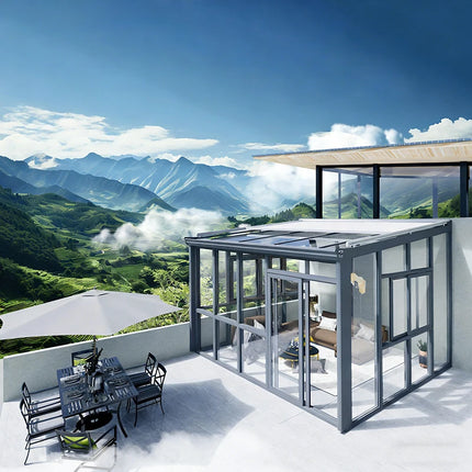 Modern Waterproof Outdoor Aluminum Sunroom With Double Layer Tempered Glass Sloped Roof Suitable For Hotel Villa Garden PatioUse